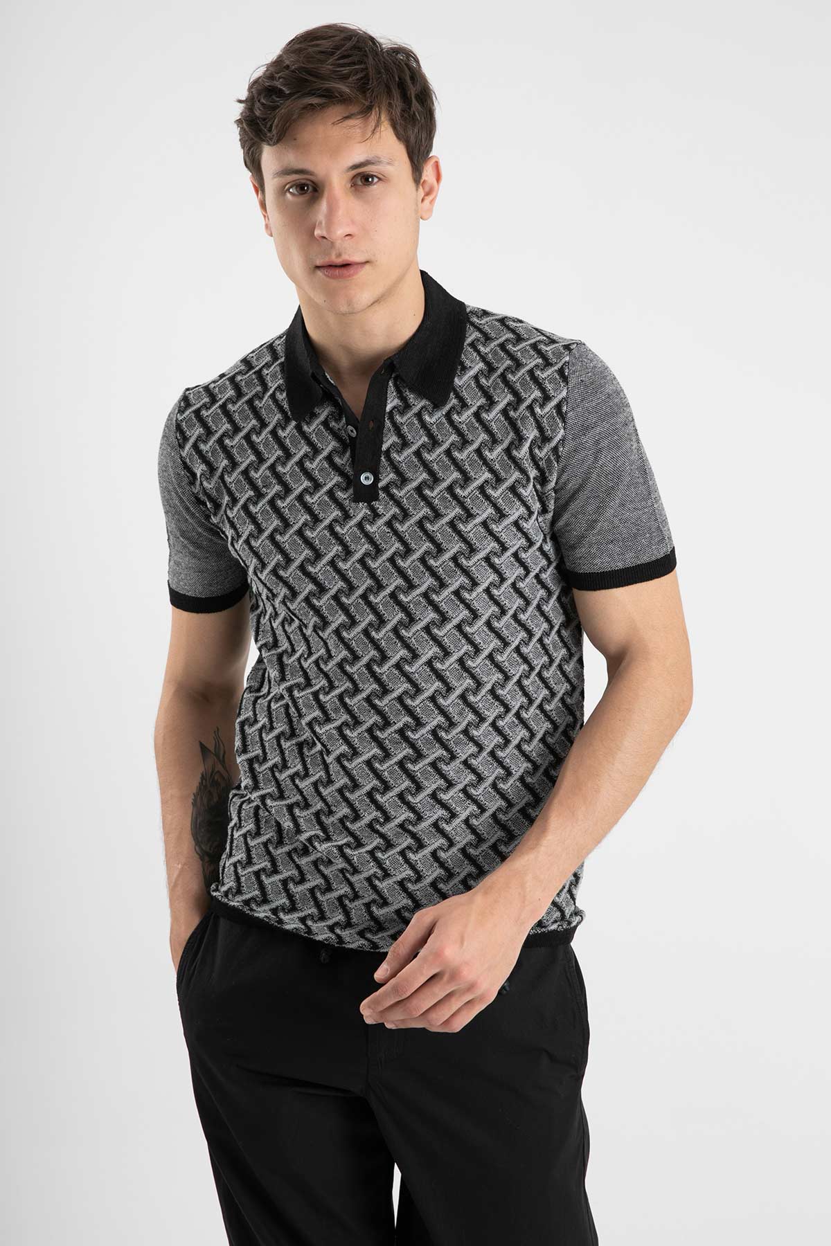 Manifattura Polo Yaka Örgü Keten T-shirt-Libas Trendy Fashion Store