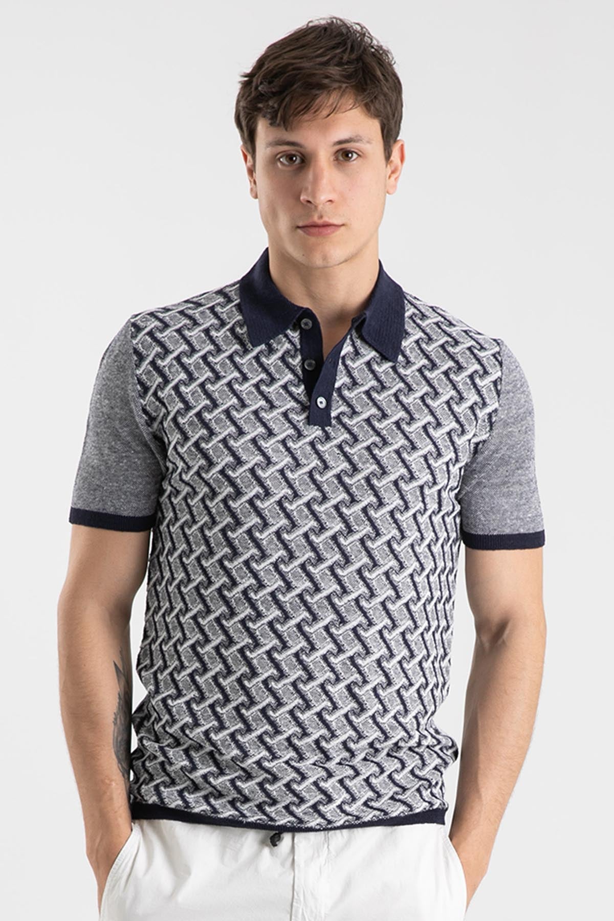 Manifattura Polo Yaka Örgü Keten T-shirt-Libas Trendy Fashion Store