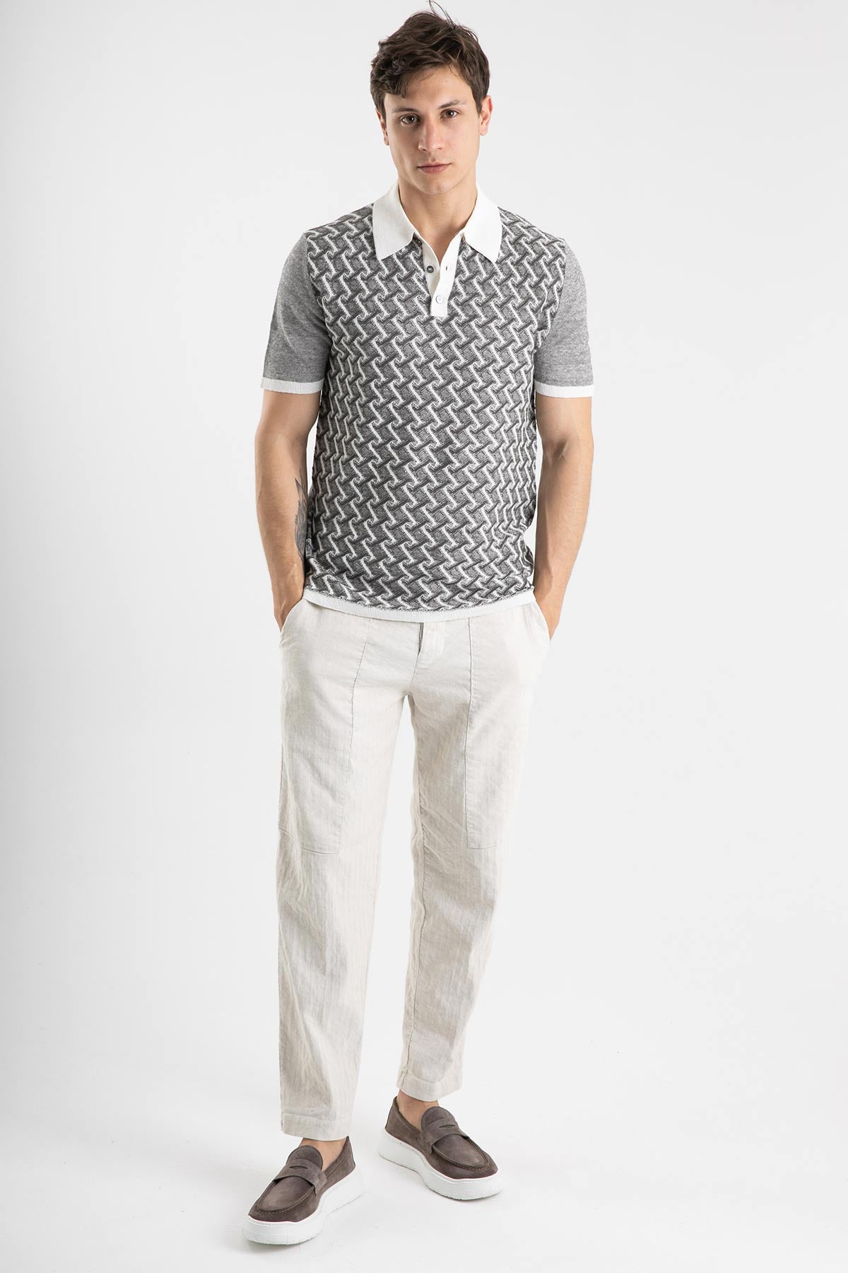 Manifattura Polo Yaka Örgü Keten T-shirt-Libas Trendy Fashion Store