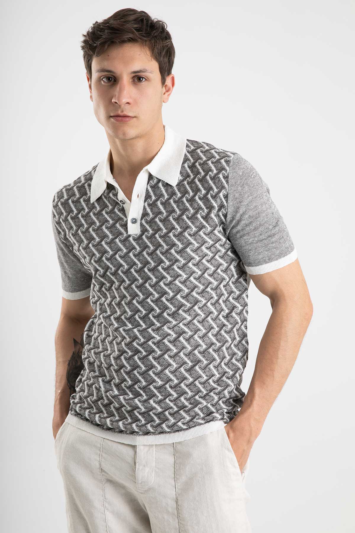 Manifattura Polo Yaka Örgü Keten T-shirt-Libas Trendy Fashion Store