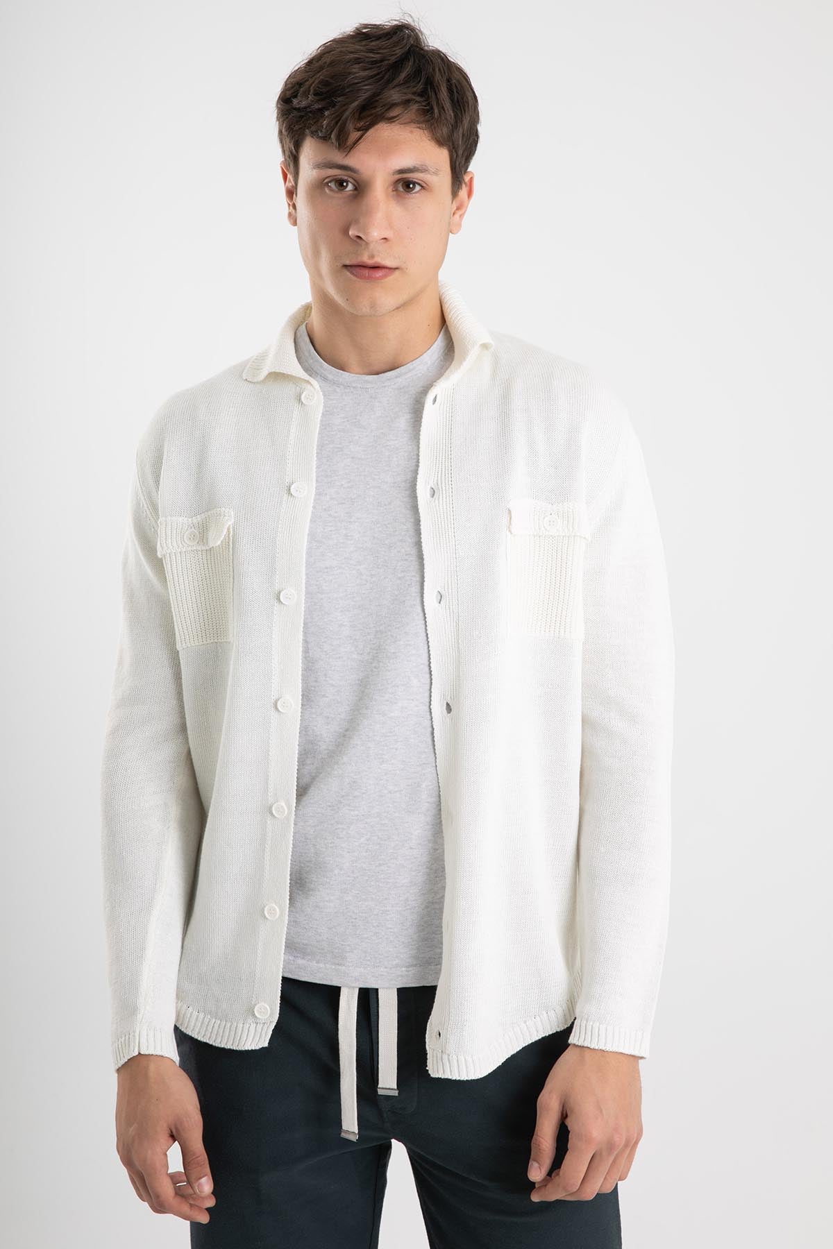 Manifattura Fransız Yaka Cep Detaylı Keten Triko Ceket-Libas Trendy Fashion Store