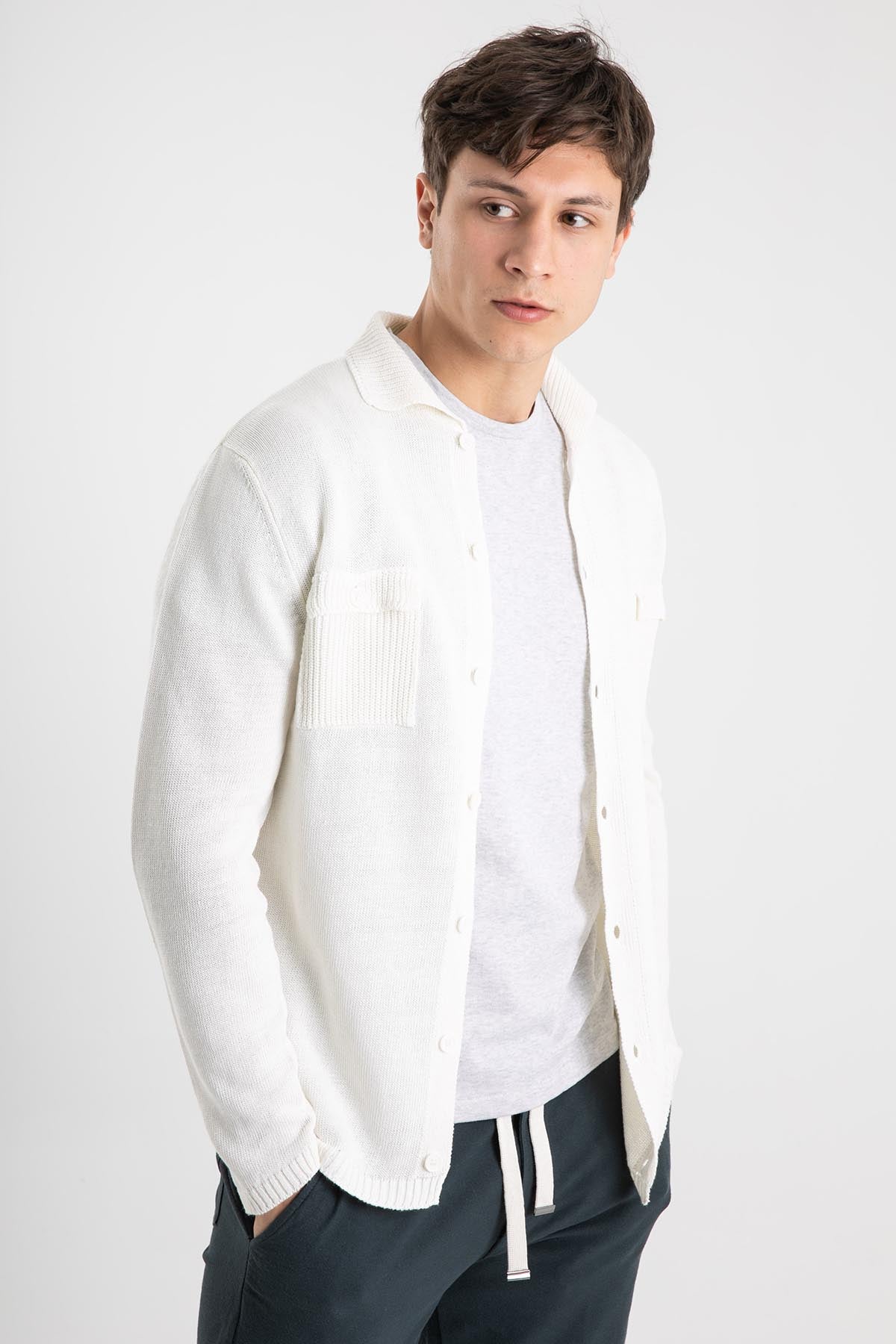 Manifattura Fransız Yaka Cep Detaylı Keten Triko Ceket-Libas Trendy Fashion Store