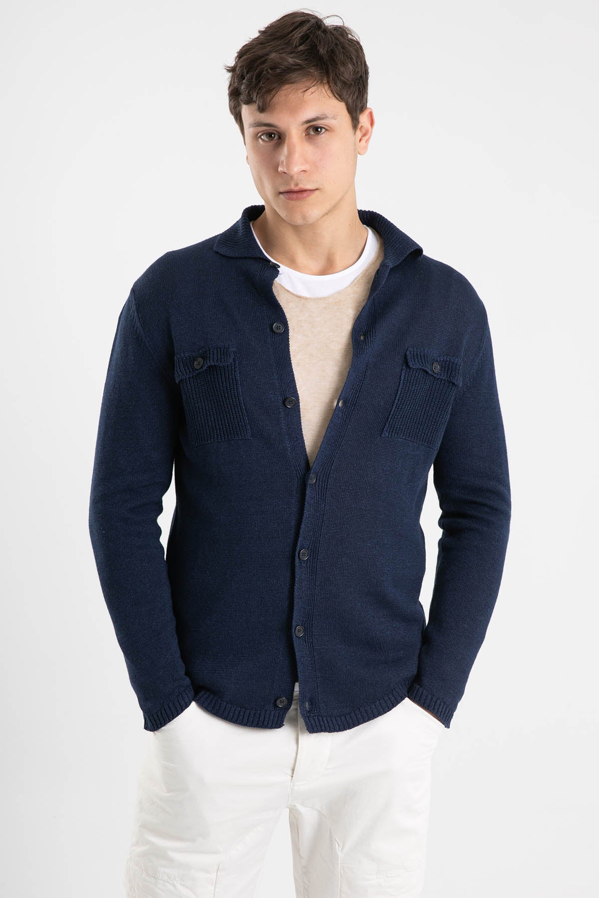 Manifattura Fransız Yaka Cep Detaylı Keten Triko Ceket-Libas Trendy Fashion Store