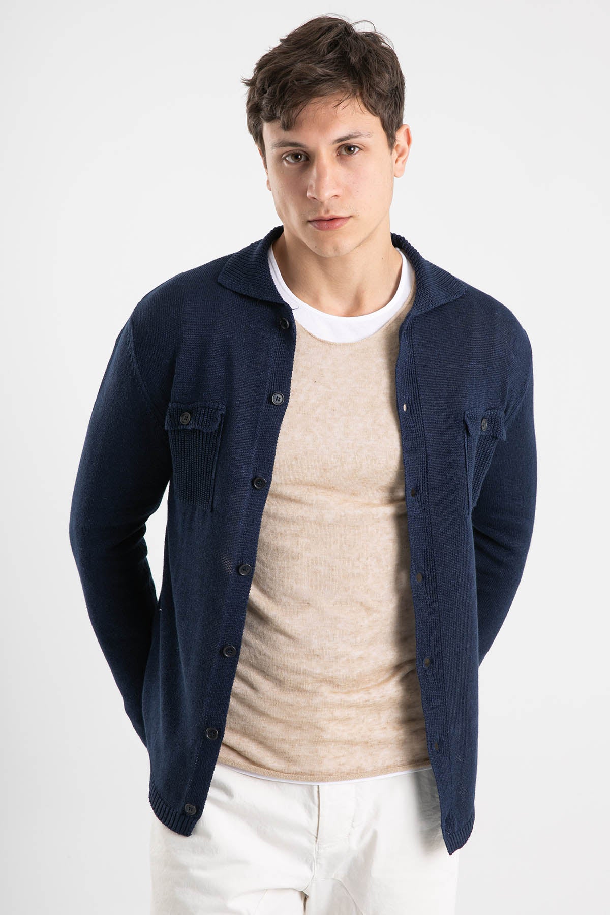 Manifattura Fransız Yaka Cep Detaylı Keten Triko Ceket-Libas Trendy Fashion Store