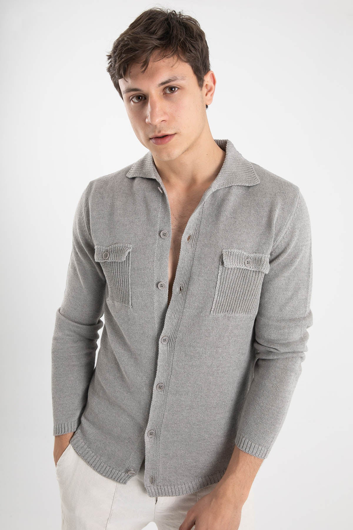 Manifattura Fransız Yaka Cep Detaylı Keten Triko Ceket-Libas Trendy Fashion Store