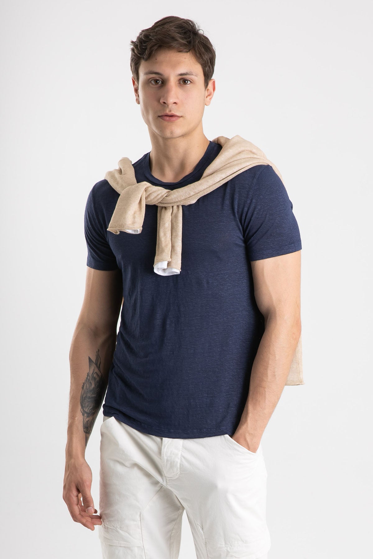 Manifattura Yuvarlak Streç Keten T-shirt-Libas Trendy Fashion Store