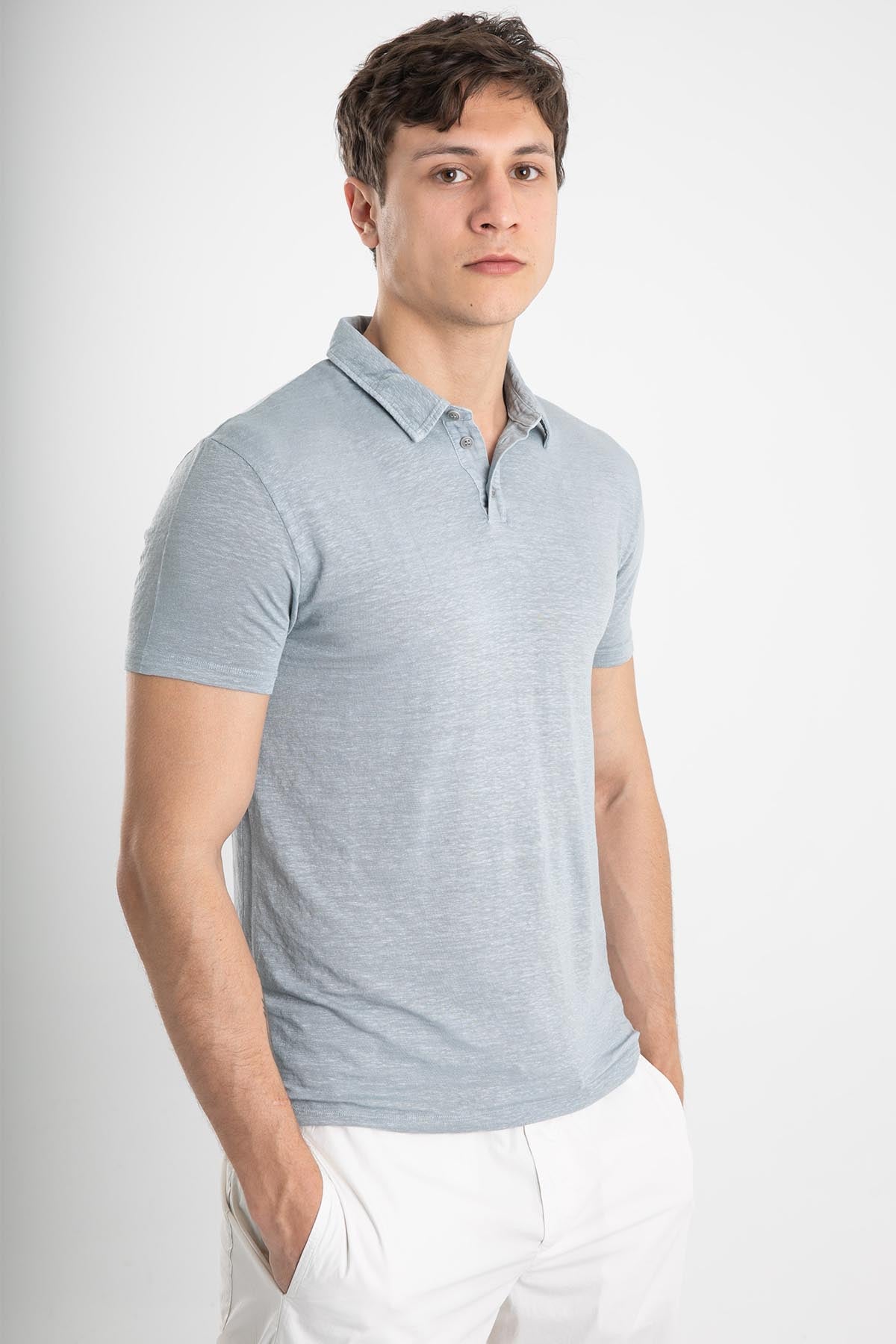 Manifattura Polo Yaka Streç Keten T-Shirt-Libas Trendy Fashion Store