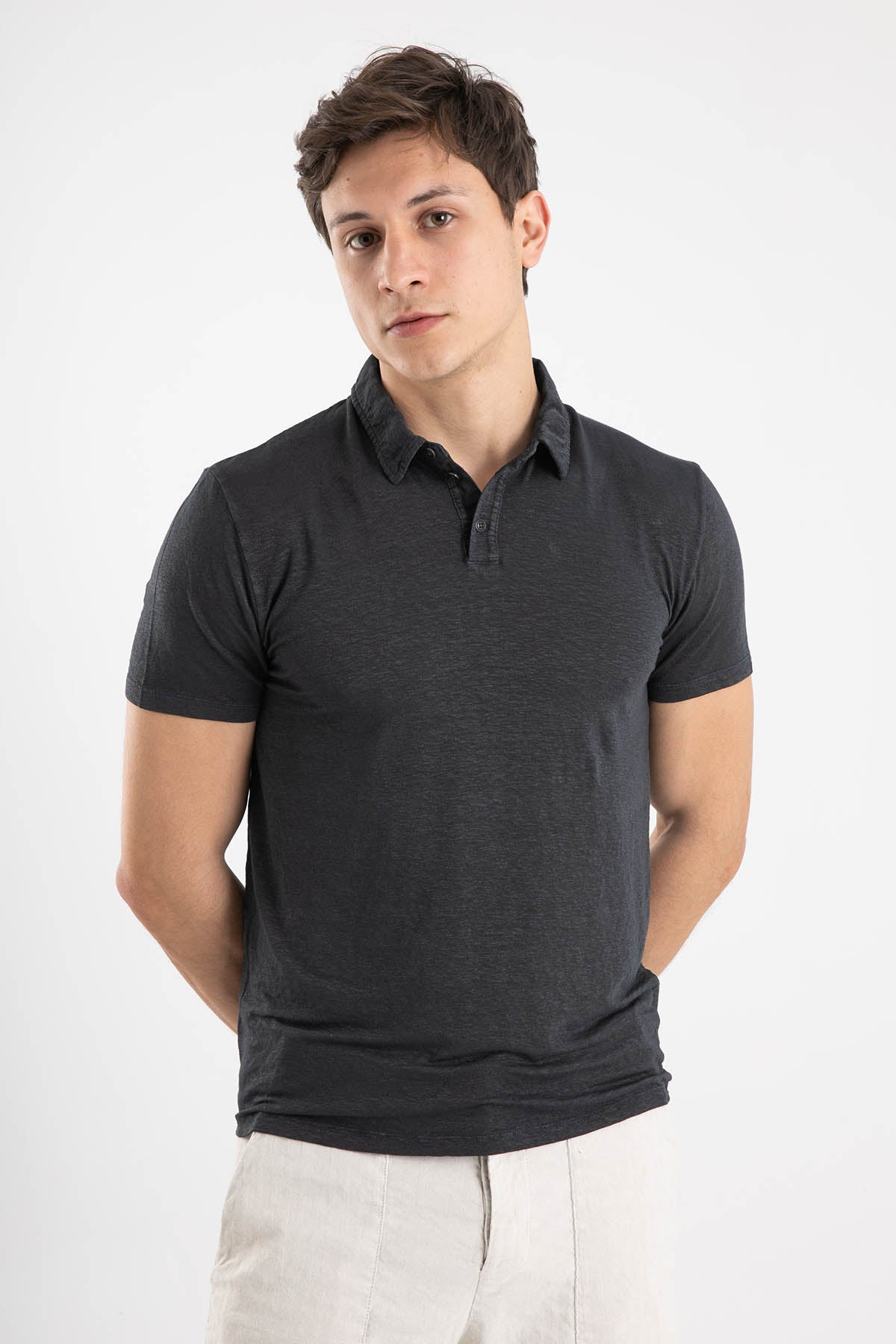 Manifattura Polo Yaka Streç Keten T-shirt-Libas Trendy Fashion Store