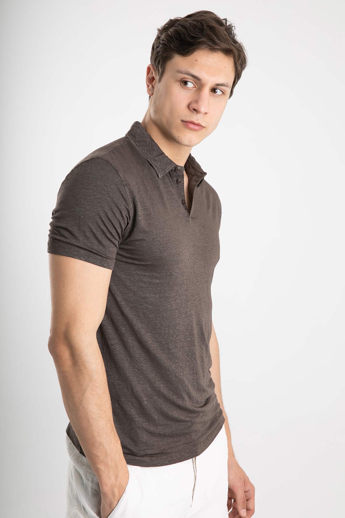 Manifattura Polo Yaka Keten Streç T-shirt-Libas Trendy Fashion Store