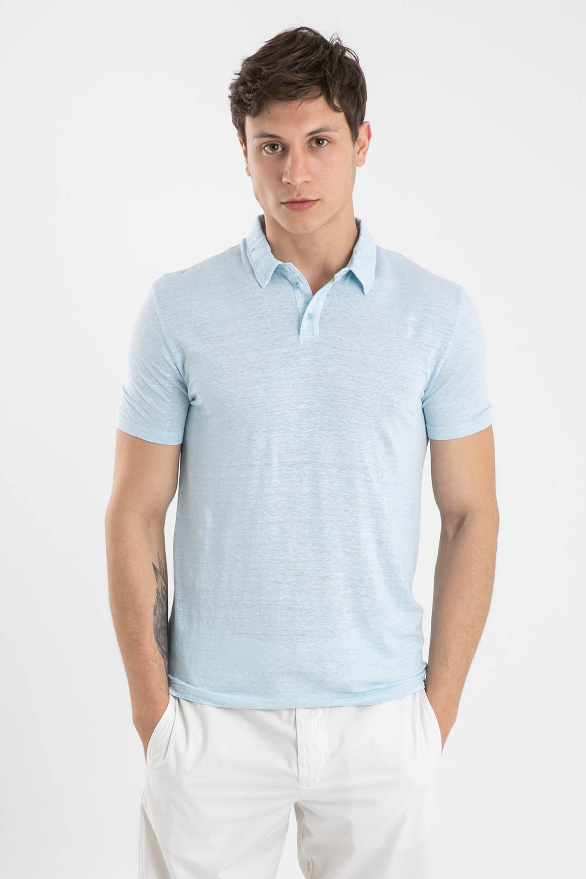 Manifattura Polo Yaka Streç Keten T-shirt-Libas Trendy Fashion Store