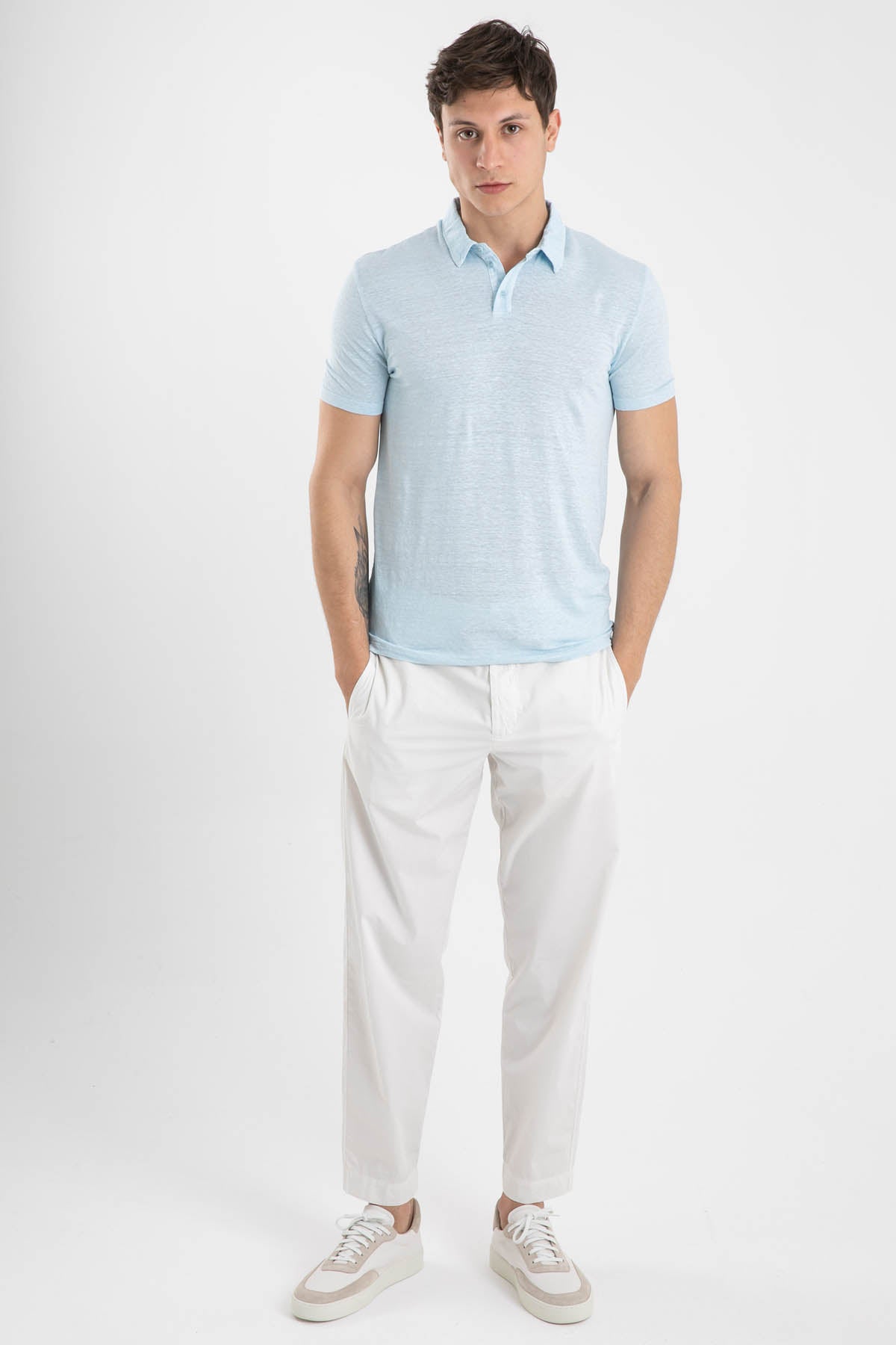 Manifattura Polo Yaka Streç Keten T-shirt-Libas Trendy Fashion Store