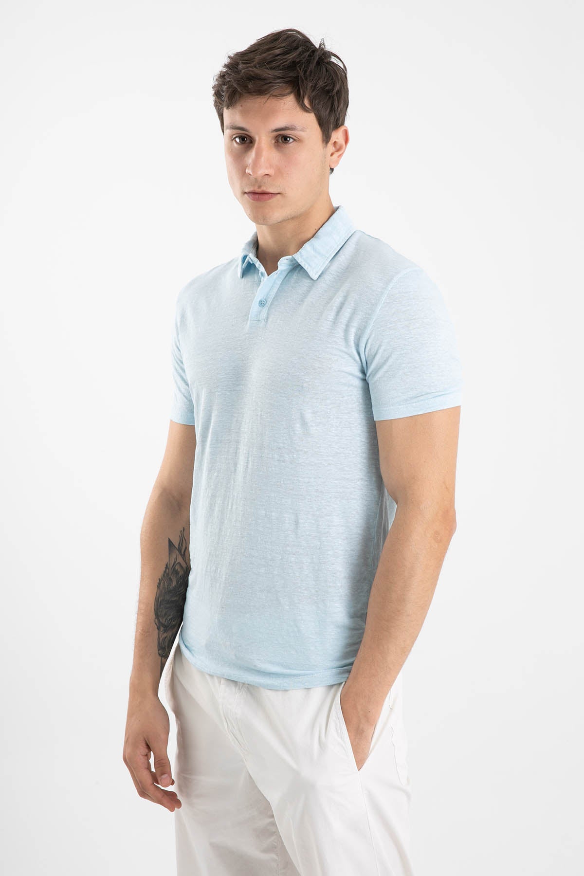 Manifattura Polo Yaka Streç Keten T-shirt-Libas Trendy Fashion Store