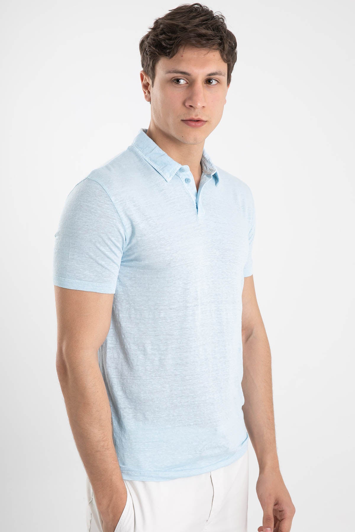 Manifattura Polo Yaka Streç Keten T-shirt-Libas Trendy Fashion Store