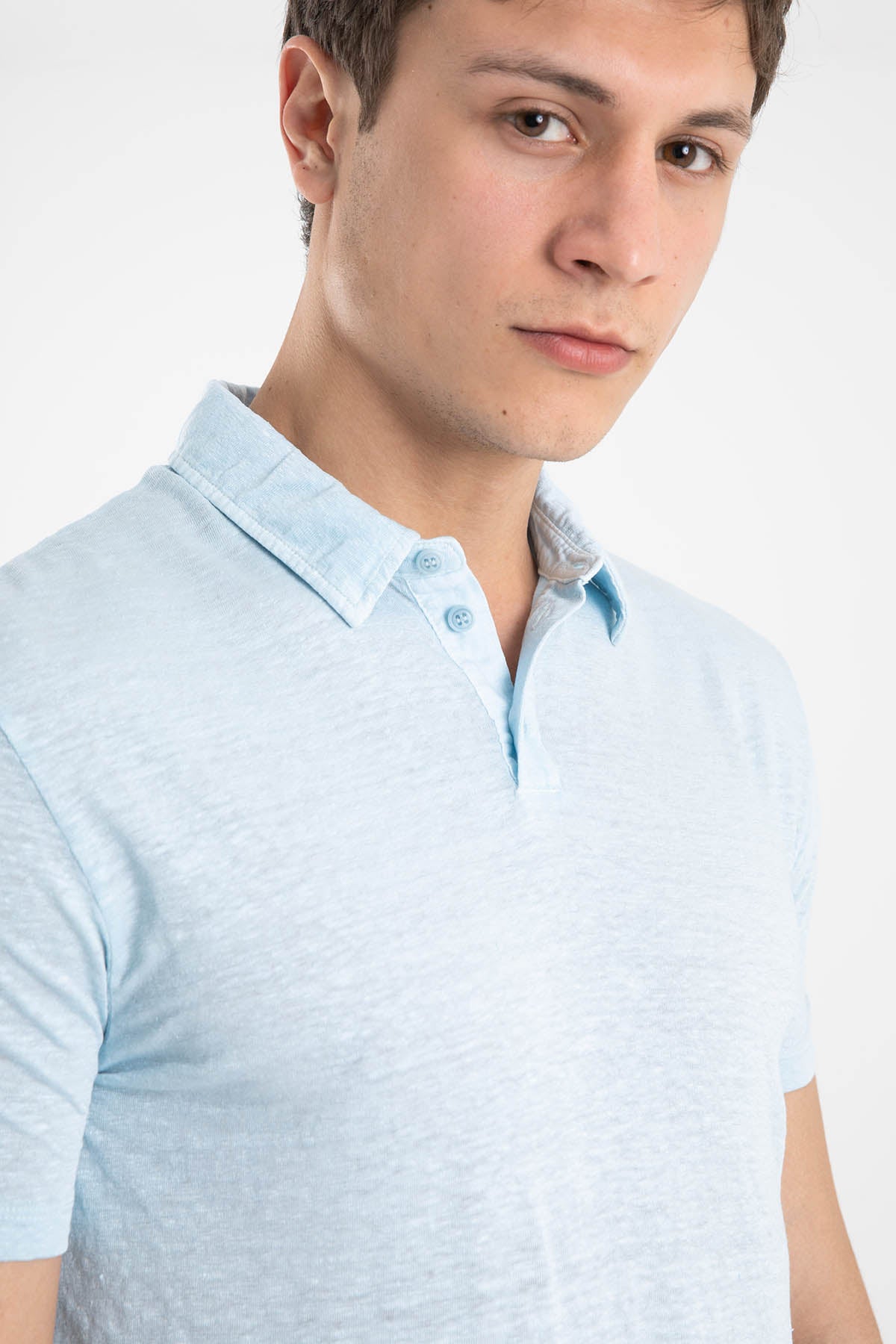 Manifattura Polo Yaka Streç Keten T-shirt-Libas Trendy Fashion Store