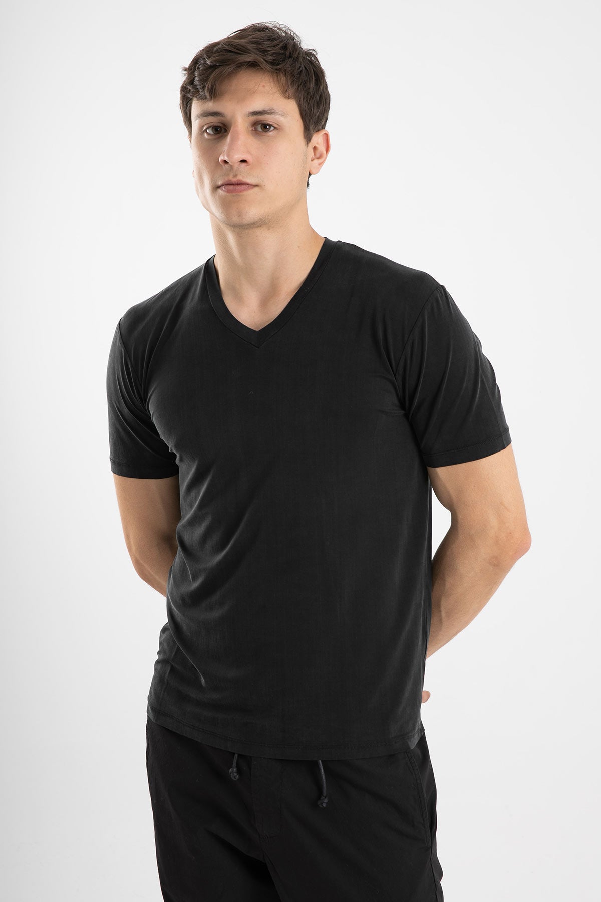 Manifattura V Yaka Streç T-shirt-Libas Trendy Fashion Store