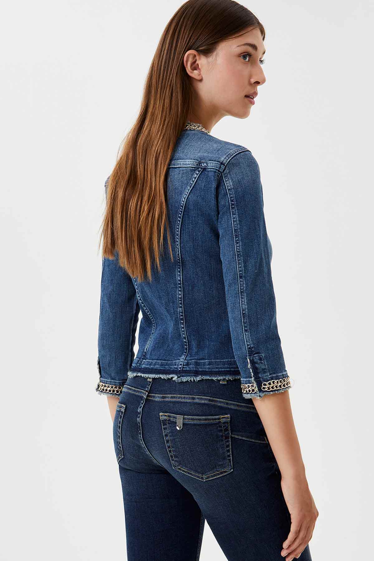 Liu Jo Sıfır Yaka Metal Aksesuarlı Denim Ceket-Libas Trendy Fashion Store