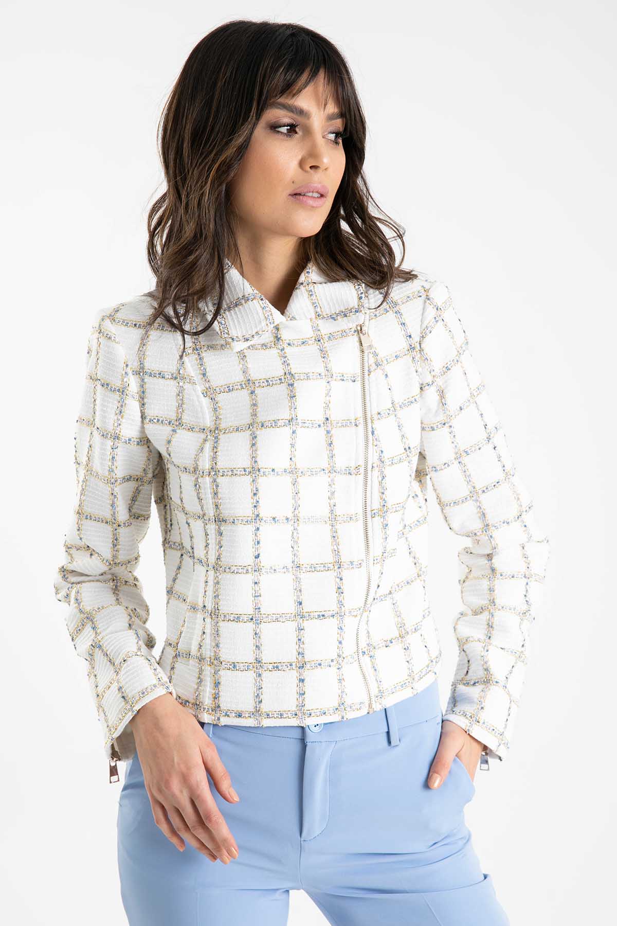 Liu Jo Fermuarlı Kruvaze Ekose Ceket-Libas Trendy Fashion Store