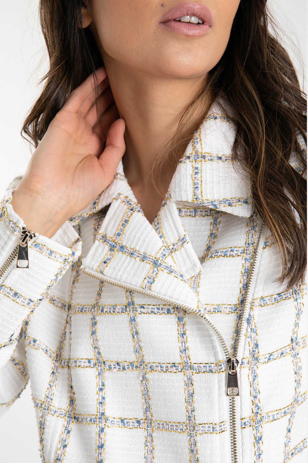 Liu Jo Fermuarlı Kruvaze Ekose Ceket-Libas Trendy Fashion Store