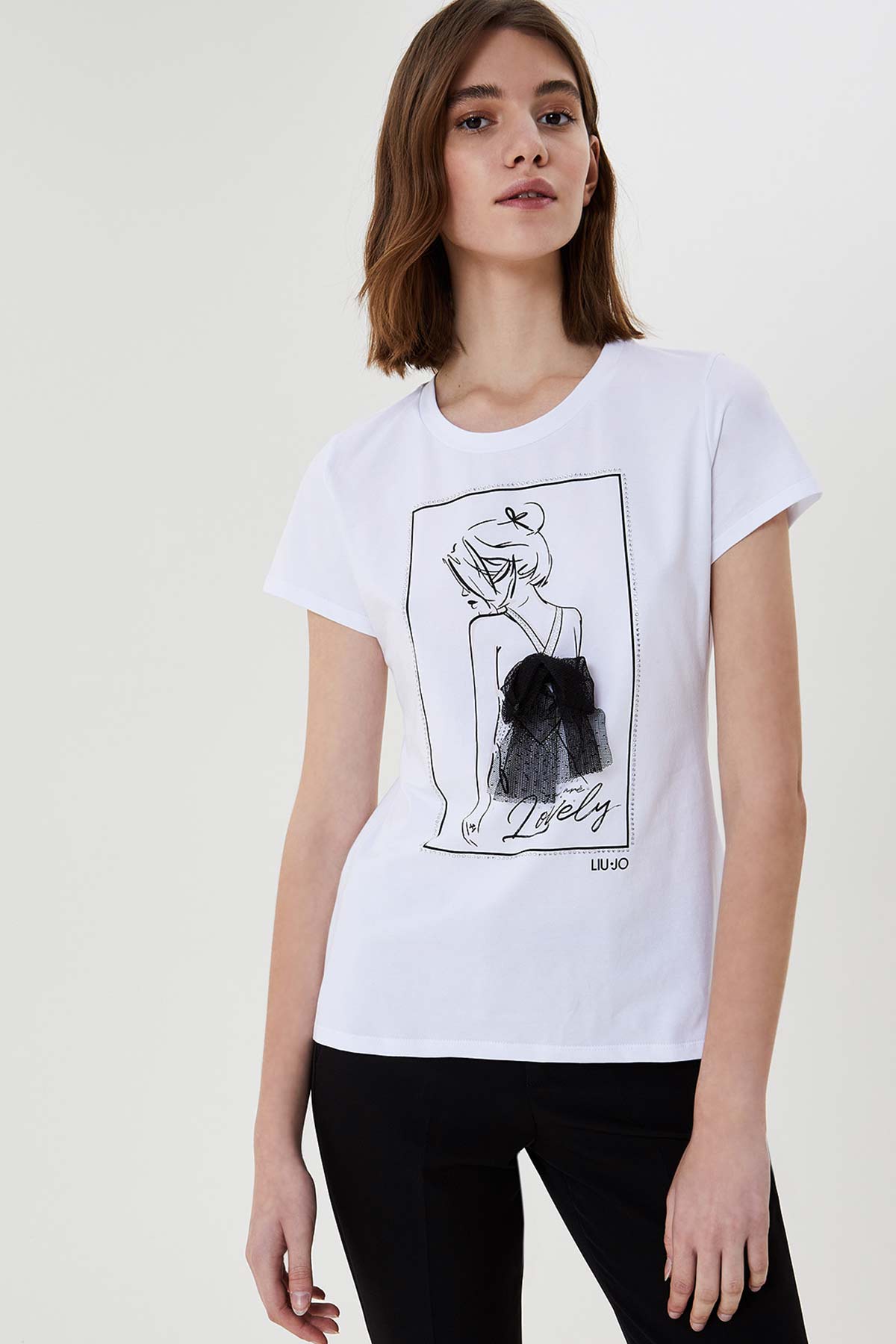 Liu Jo Tül Aksesuarlı Yuvarlak Yaka T-shirt-Libas Trendy Fashion Store