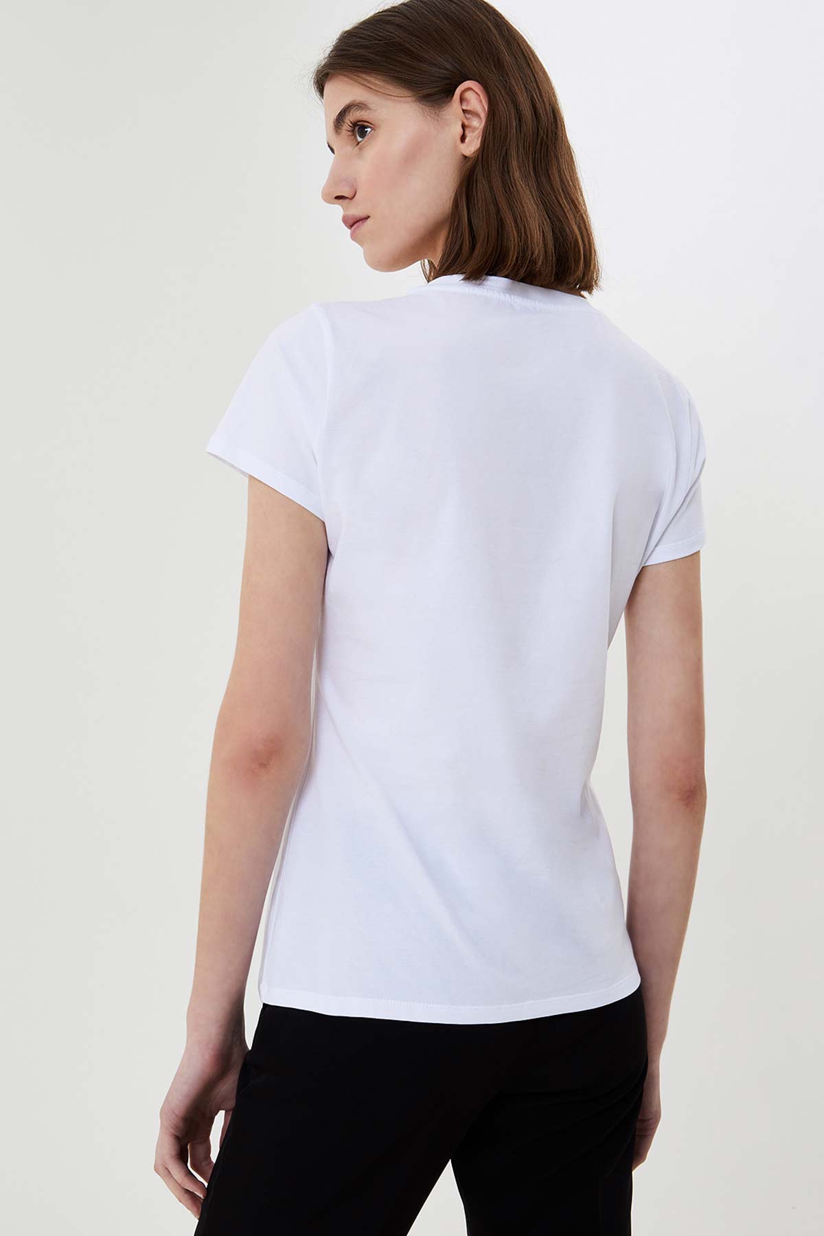 Liu Jo Tül Aksesuarlı Yuvarlak Yaka T-shirt-Libas Trendy Fashion Store