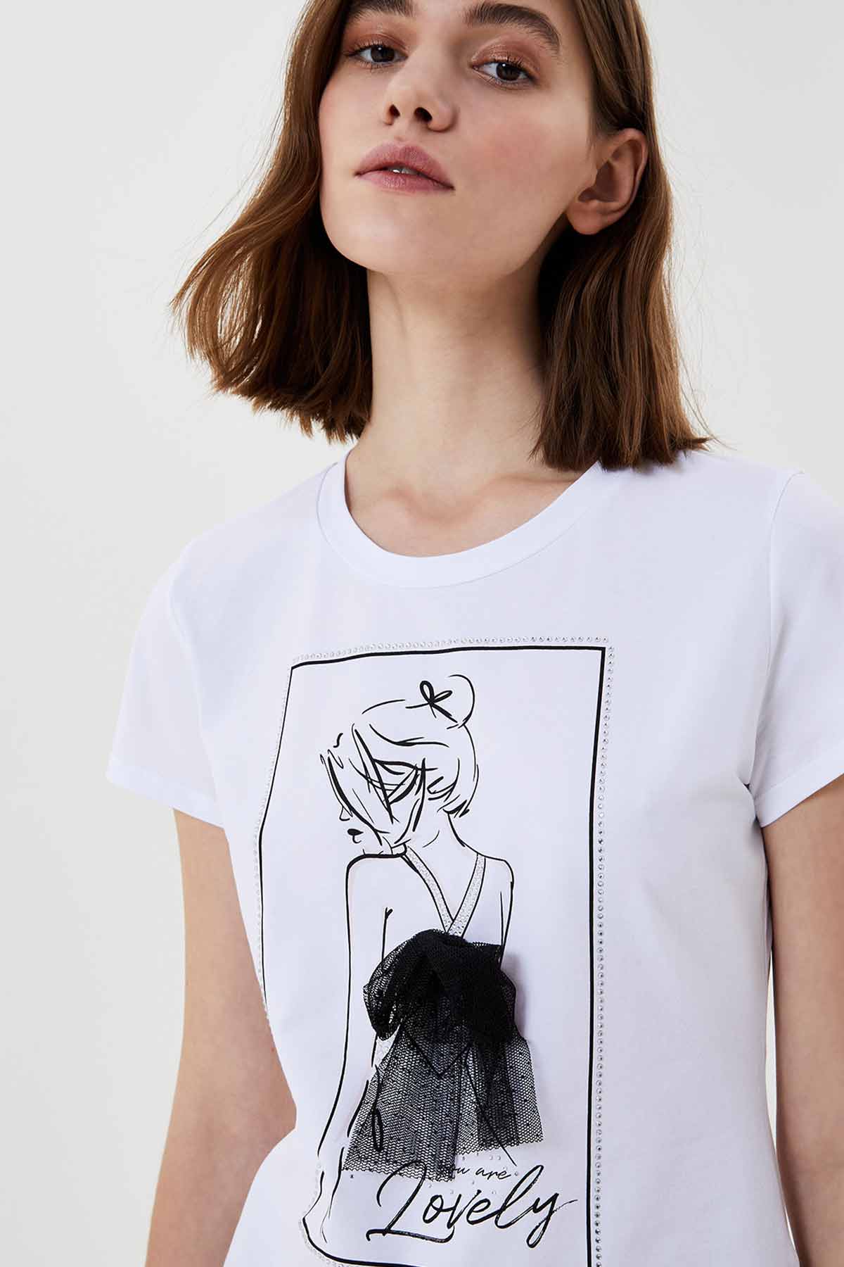 Liu Jo Tül Aksesuarlı Yuvarlak Yaka T-shirt-Libas Trendy Fashion Store