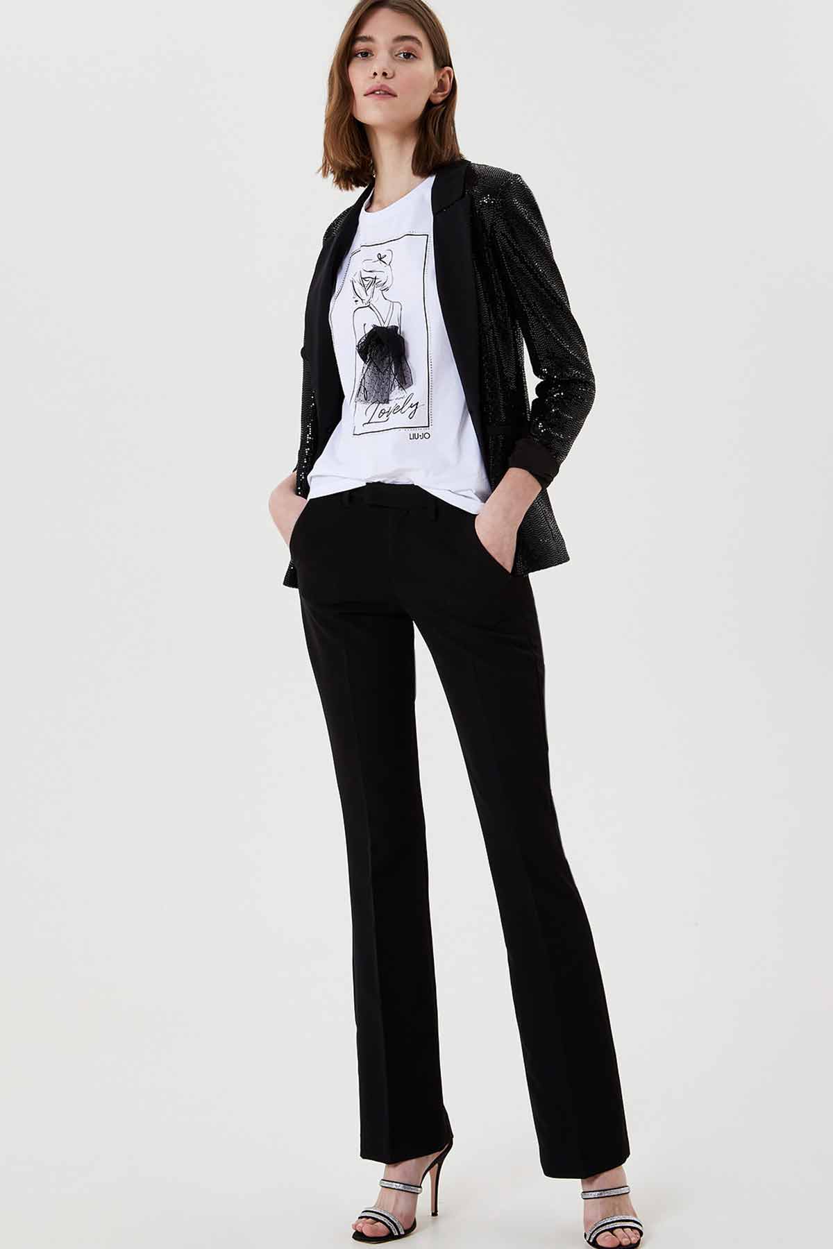 Liu Jo Tül Aksesuarlı Yuvarlak Yaka T-shirt-Libas Trendy Fashion Store