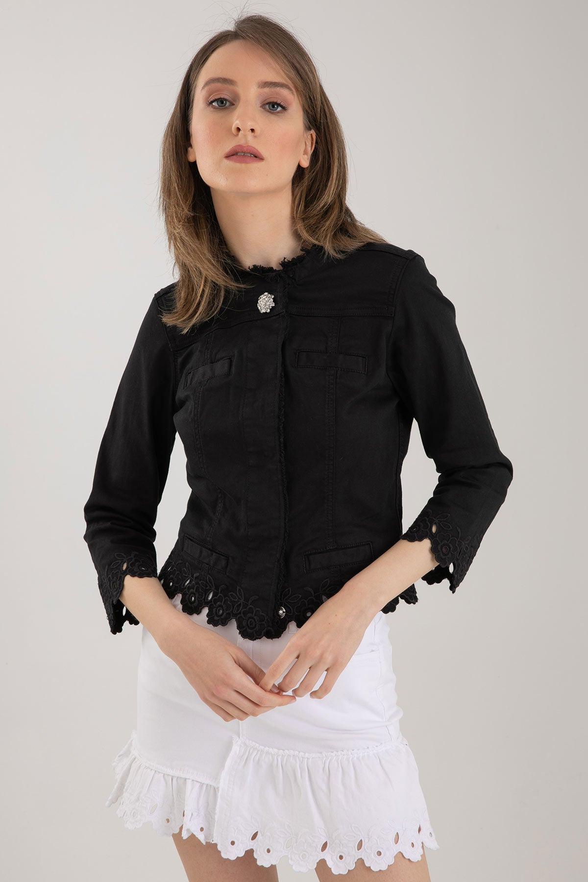 Liu Jo Fito İşlemeli Streç Denim Ceket-Libas Trendy Fashion Store