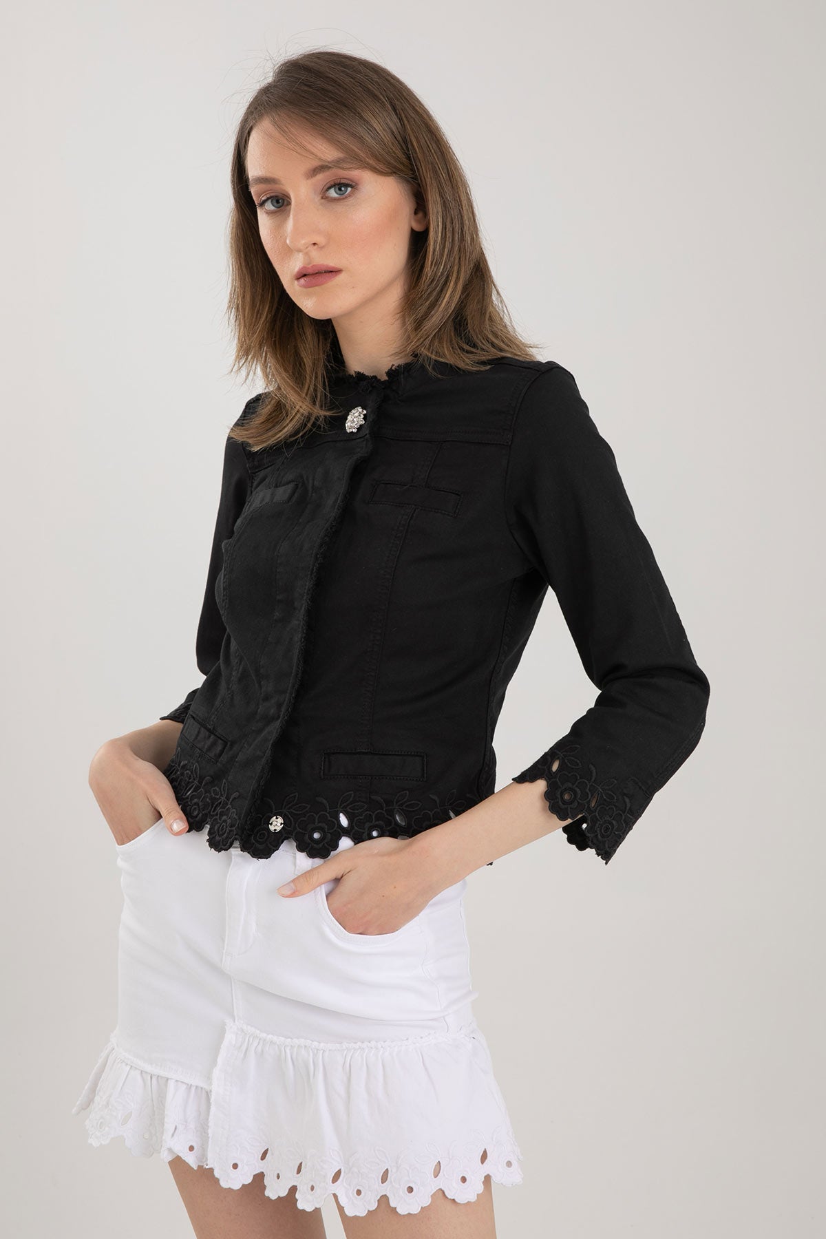 Liu Jo Fito İşlemeli Streç Denim Ceket-Libas Trendy Fashion Store