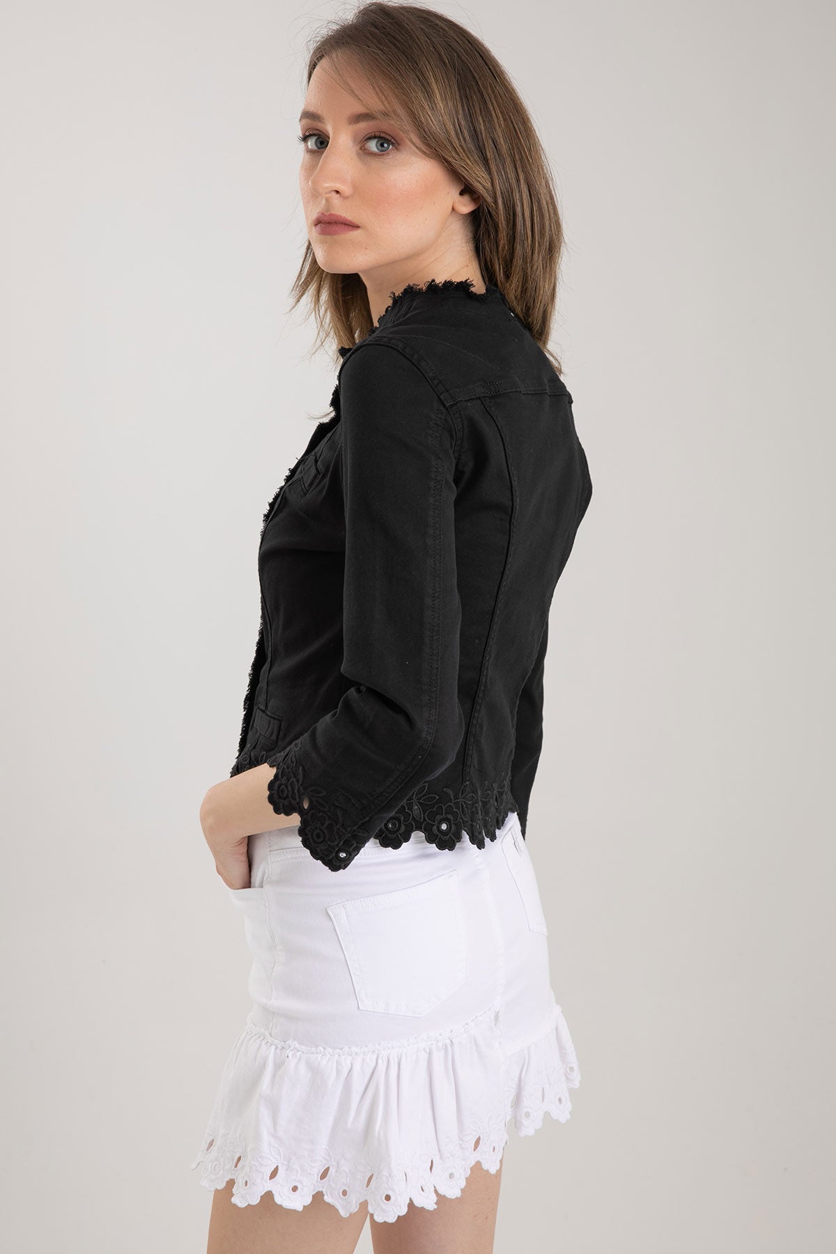 Liu Jo Fito İşlemeli Streç Denim Ceket-Libas Trendy Fashion Store