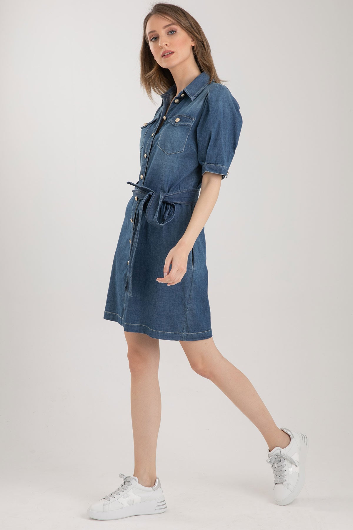 Liu Jo Diz Üstü Belden Kuşaklı Denim Elbise-Libas Trendy Fashion Store