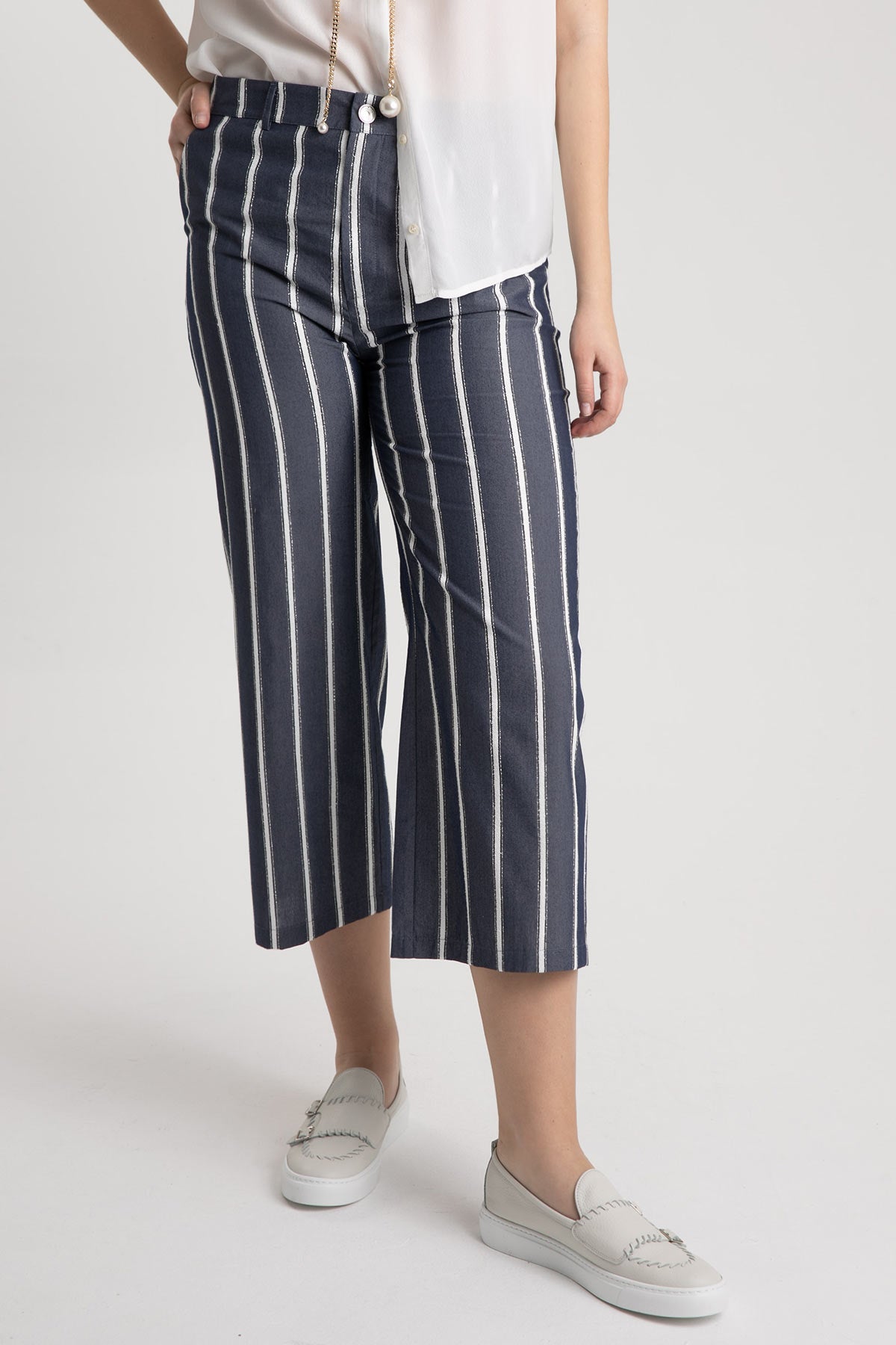 Liu Jo Crop Geniş Paça Çizgili Pantolon-Libas Trendy Fashion Store