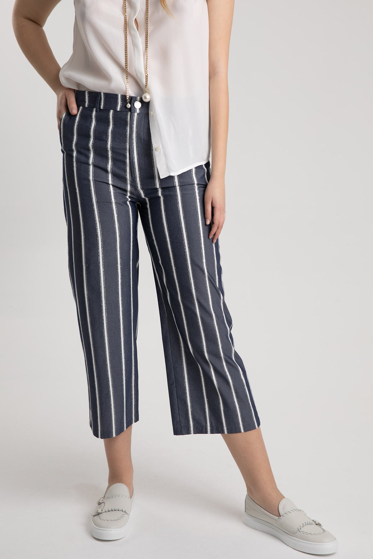 Liu Jo Crop Geniş Paça Çizgili Pantolon-Libas Trendy Fashion Store