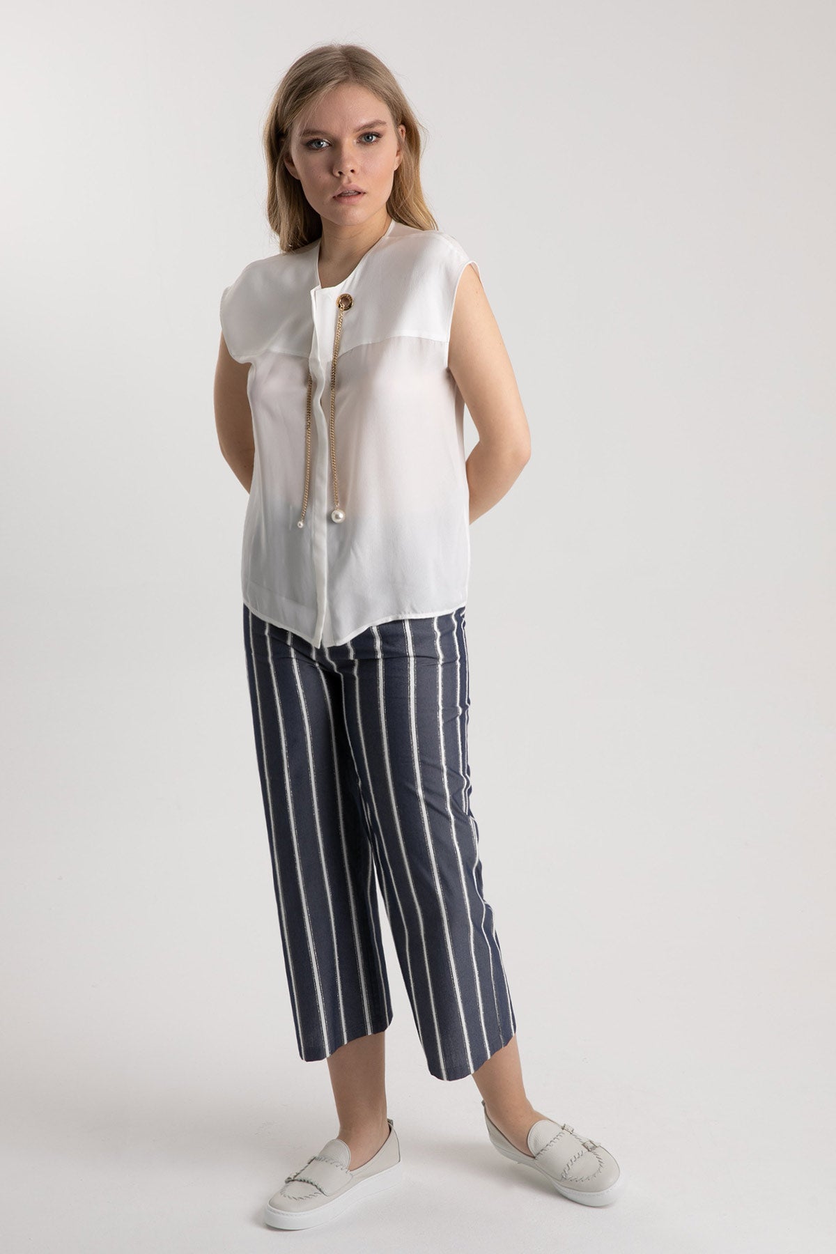 Liu Jo Crop Geniş Paça Çizgili Pantolon-Libas Trendy Fashion Store