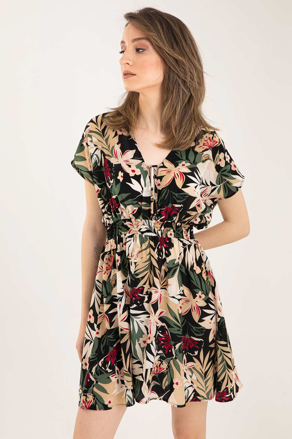 Liu Jo Belden Büzgülü Çiçek Desenli Elbise-Libas Trendy Fashion Store