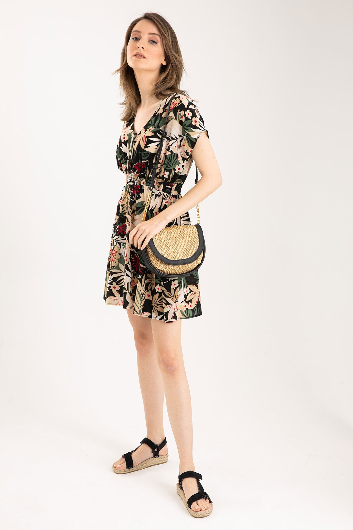 Liu Jo Belden Büzgülü Çiçek Desenli Elbise-Libas Trendy Fashion Store