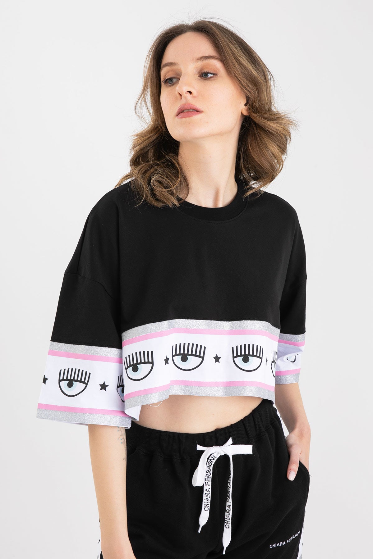Chiara Ferragni Winking Eye Crop T-shirt-Libas Trendy Fashion Store