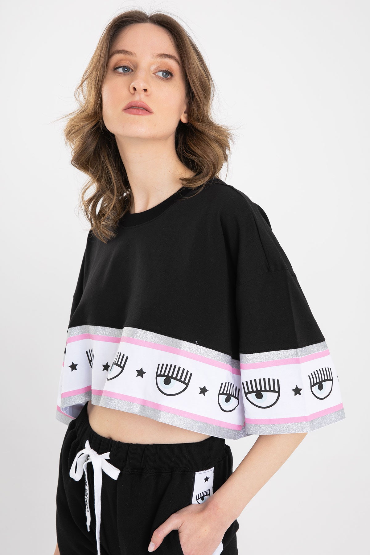 Chiara Ferragni Winking Eye Crop T-shirt-Libas Trendy Fashion Store
