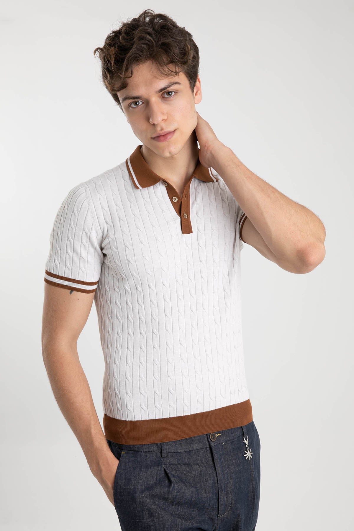 Gran Sasso Saç Örgü Polo Yaka T-shirt-Libas Trendy Fashion Store