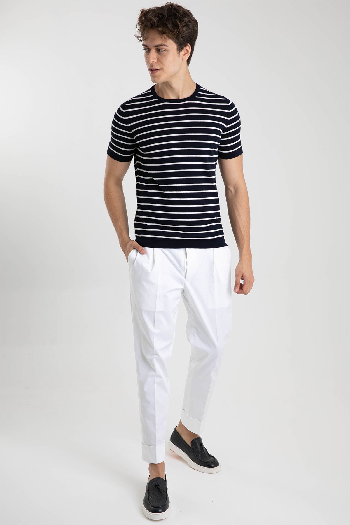 Gran Sasso Yuvarlak Yaka Marin Çizgili T-shirt-Libas Trendy Fashion Store