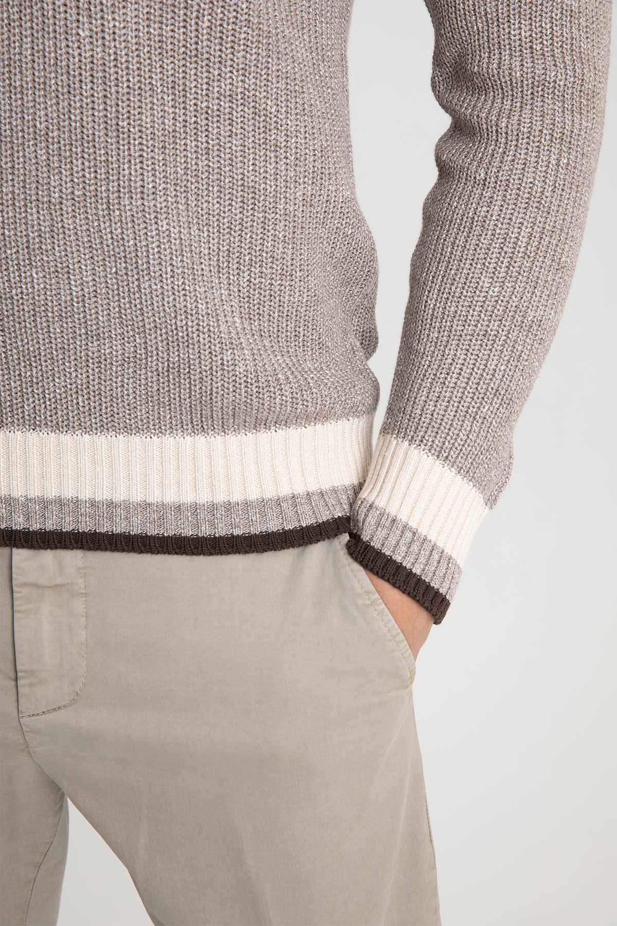 Gran Sasso V Yaka Keten Karışımlı Örgü Triko-Libas Trendy Fashion Store