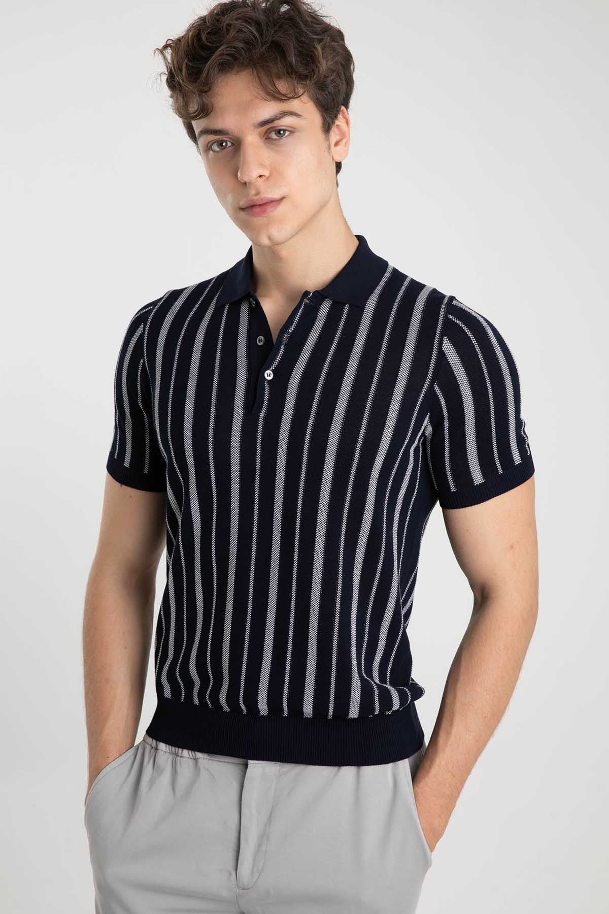 Gran Sasso Polo Yaka Marin Çizgili T-shirt-Libas Trendy Fashion Store