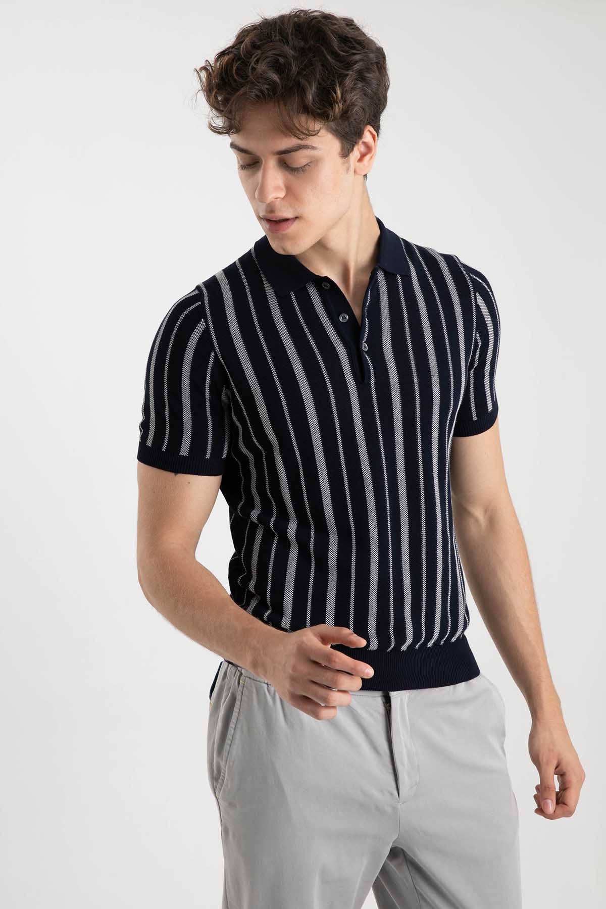 Gran Sasso Polo Yaka Marin Çizgili T-shirt-Libas Trendy Fashion Store