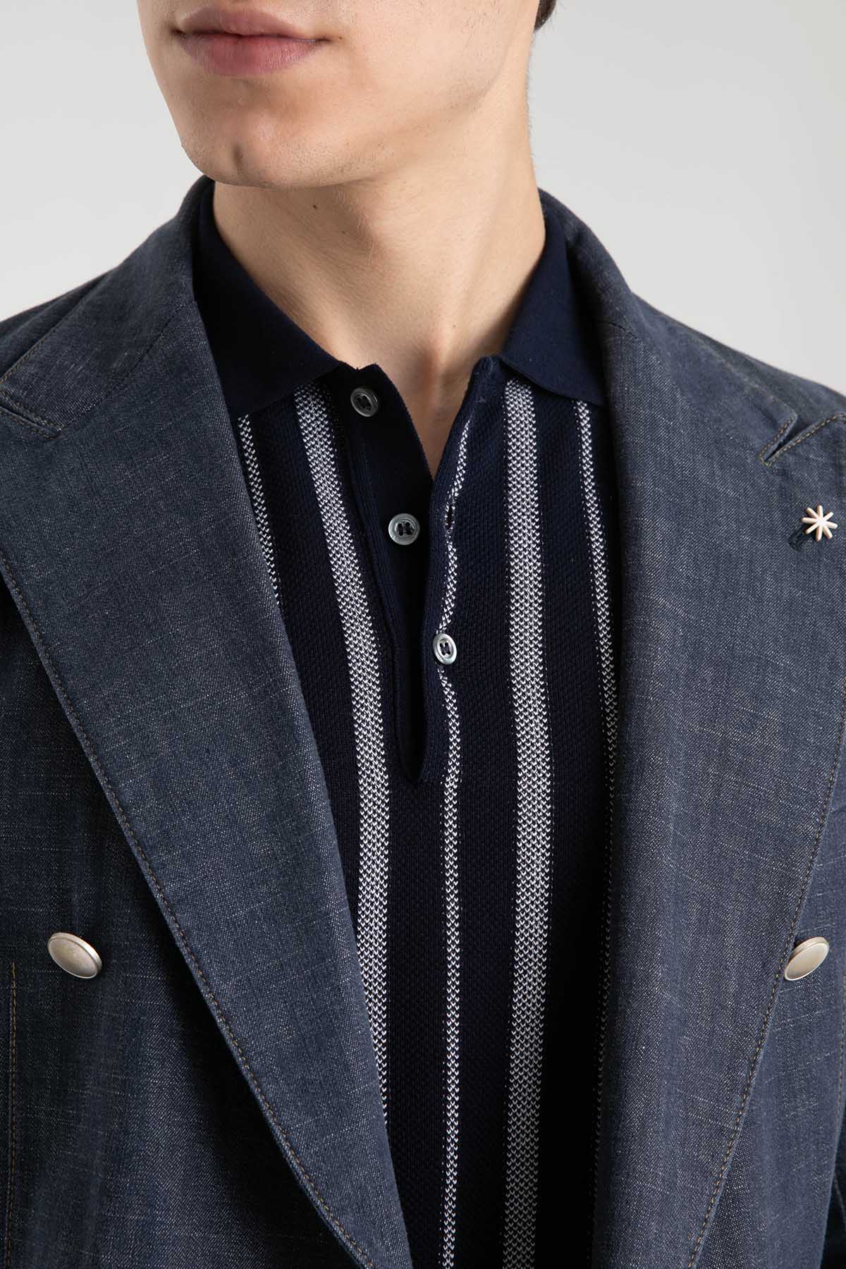 Gran Sasso Polo Yaka Marin Çizgili T-shirt-Libas Trendy Fashion Store