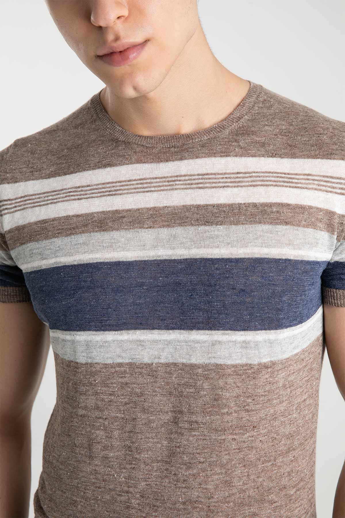 Gran Sasso Yuvarlak Yaka Keten T-shirt-Libas Trendy Fashion Store