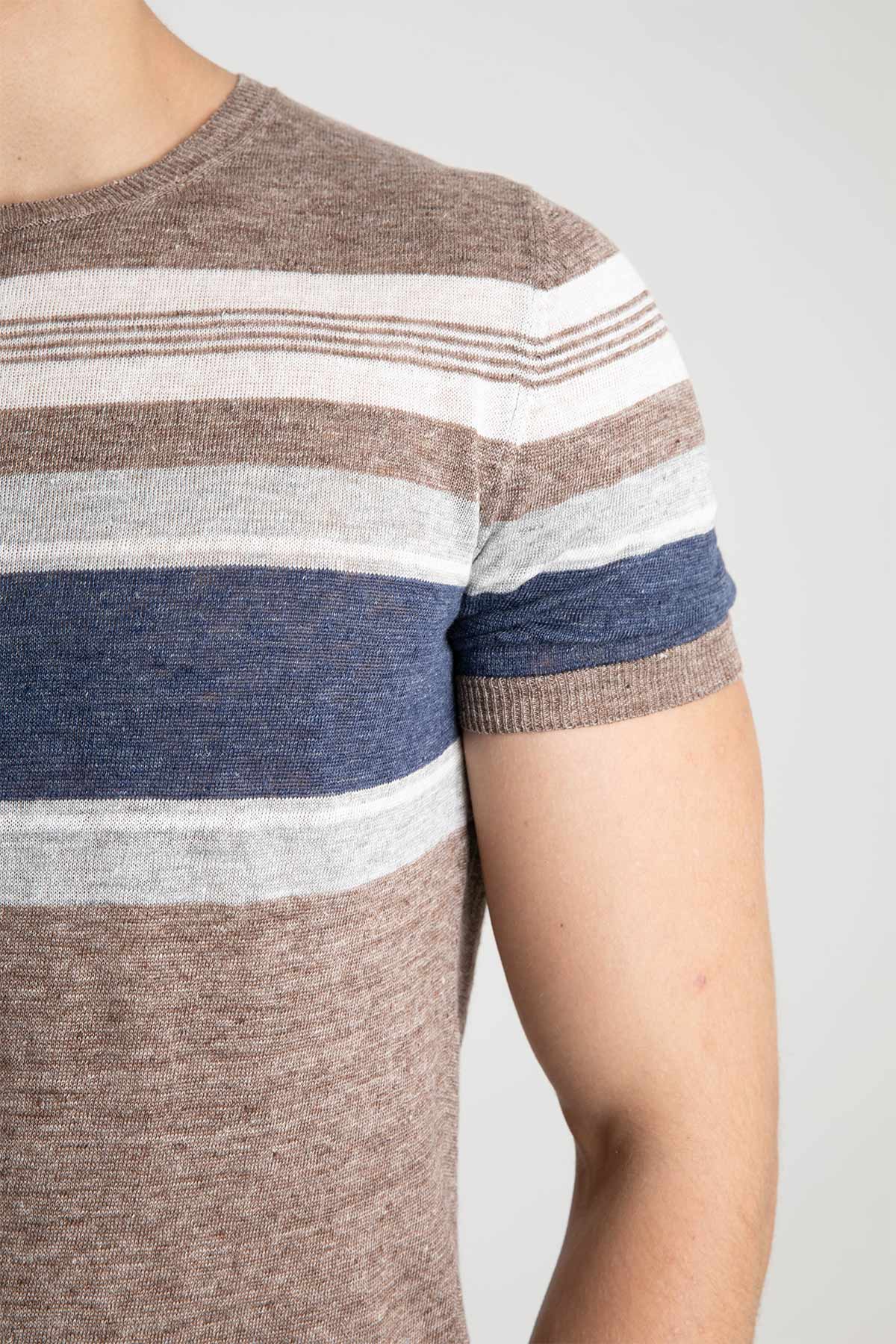 Gran Sasso Yuvarlak Yaka Keten T-shirt-Libas Trendy Fashion Store