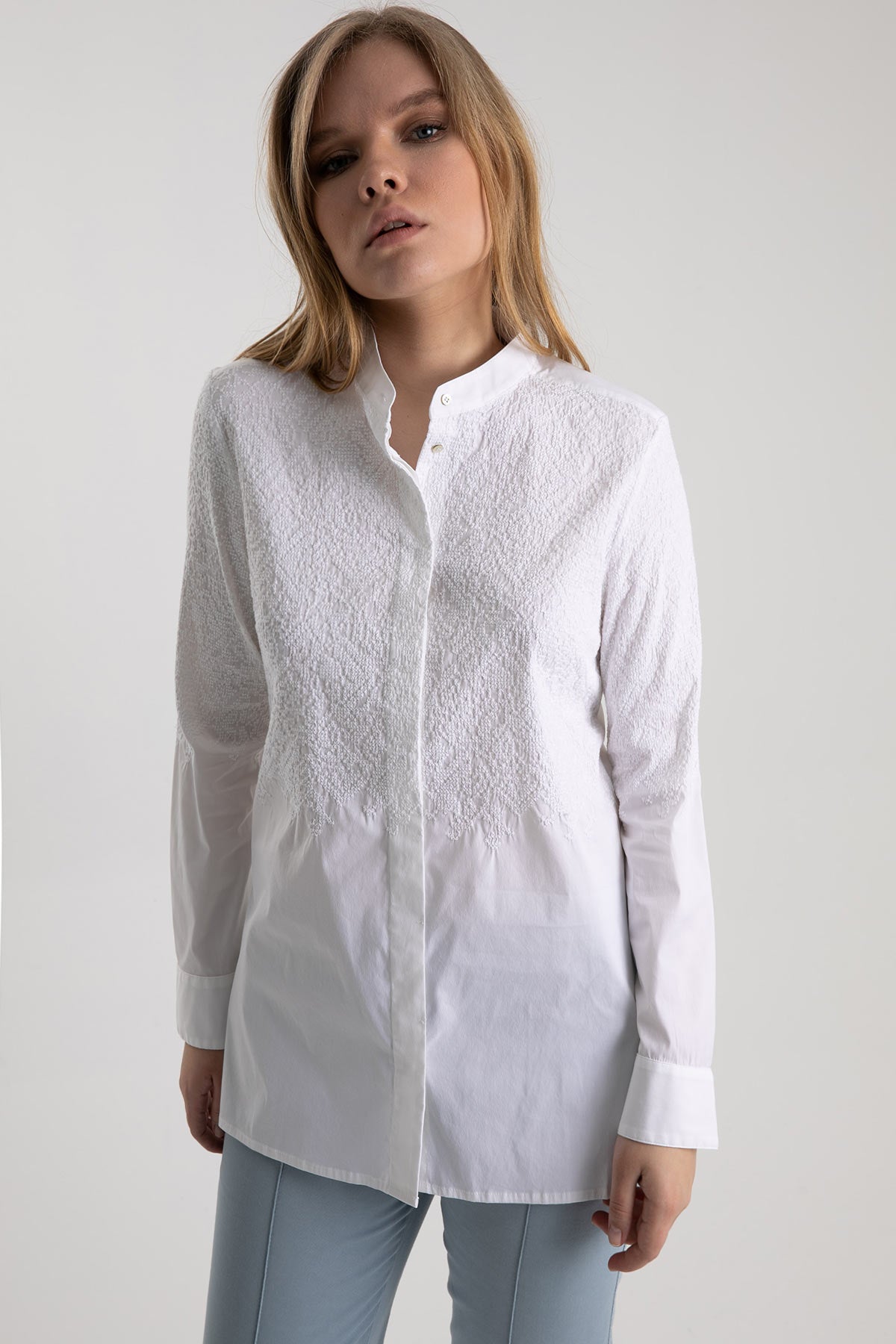 Tonet Nakış Kabartmalı Hakim Yaka Gömlek-Libas Trendy Fashion Store