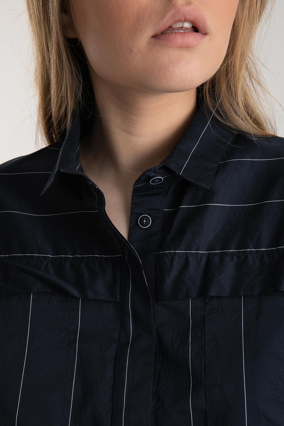 Tonet İpek Karışımlı Çizgili Diz Üstü Elbise-Libas Trendy Fashion Store