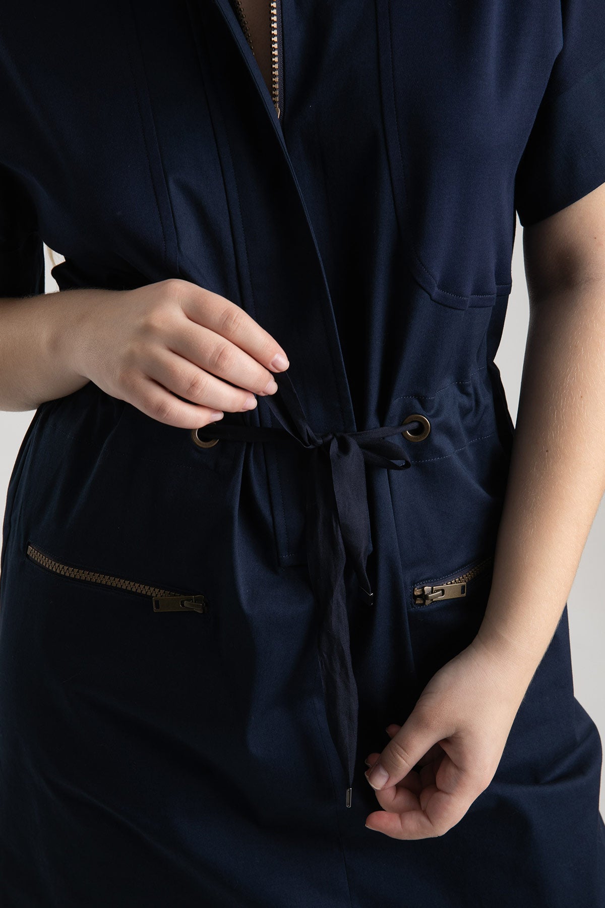 Tonet Fermuarlı Belden Büzgülü Diz Üstü Elbise-Libas Trendy Fashion Store