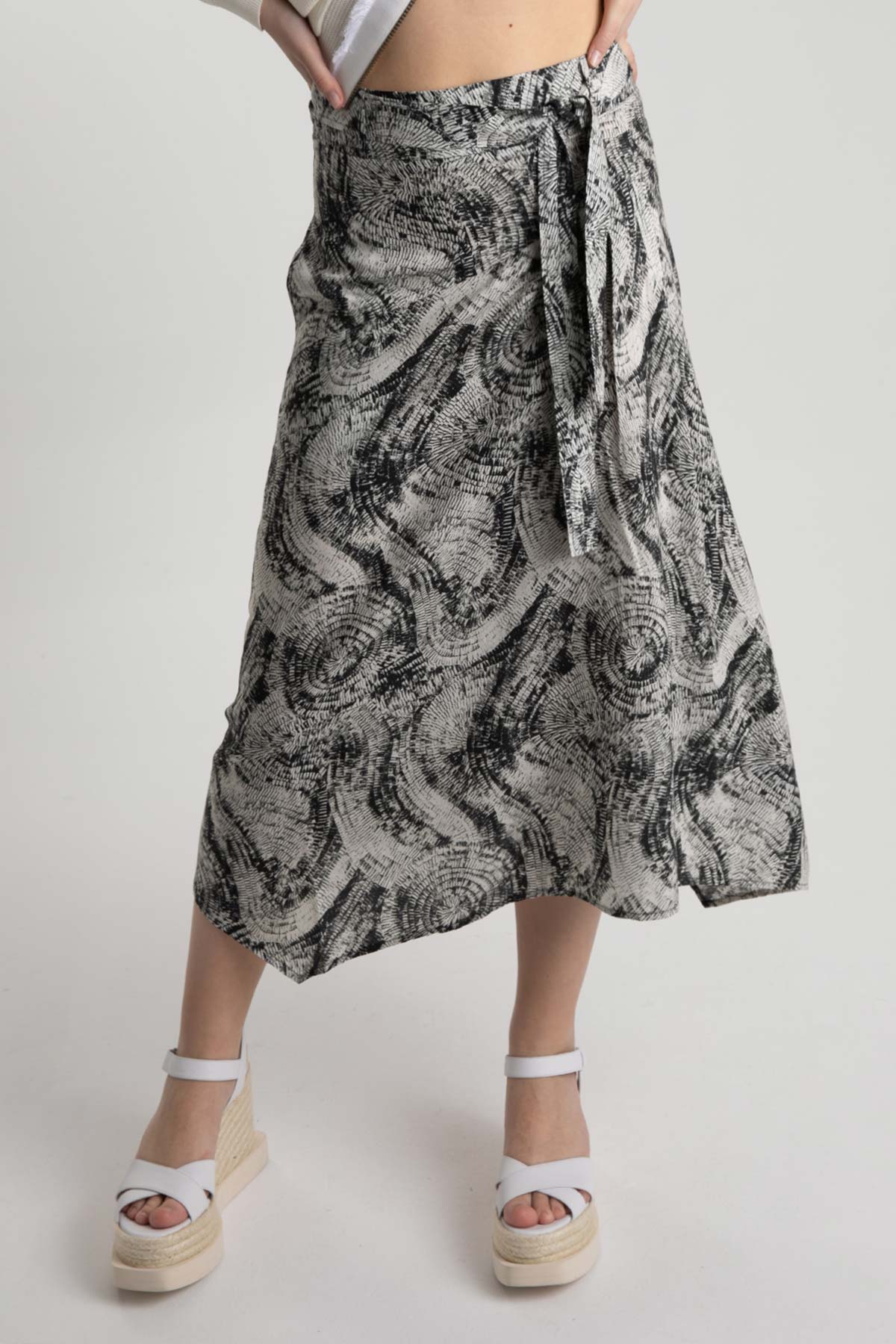 Tonet Belden Kuşaklı Desenli Midi Etek-Libas Trendy Fashion Store