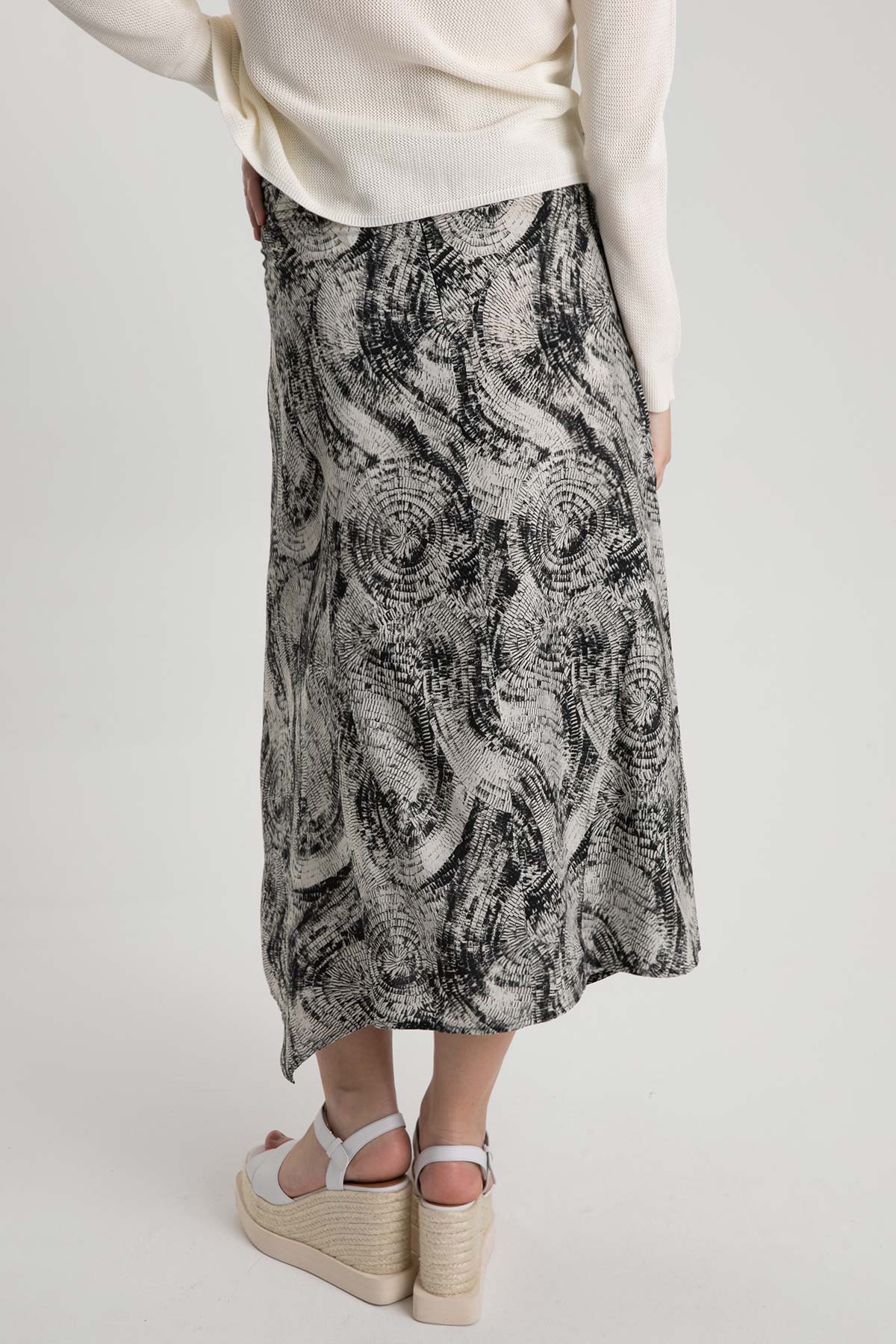 Tonet Belden Kuşaklı Desenli Midi Etek-Libas Trendy Fashion Store